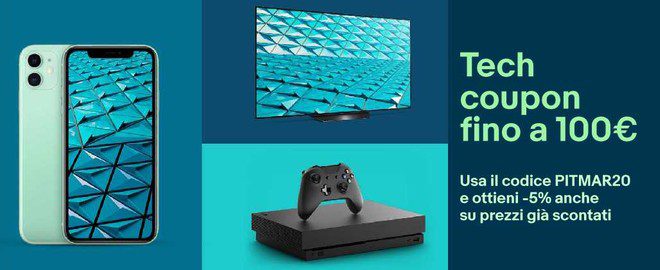 eBay -5%: fino a 100 euro di sconto con il coupon PITMAR20