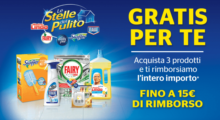 “Le Stelle del Pulito”: fino a 15€ di rimborso sull’acquisto di 3 prodotti!
