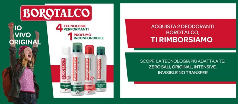 Borotalco “Io vivo original”: ricevi il rimborso di 2 deodoranti!
