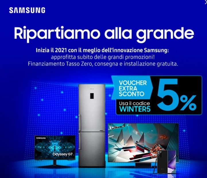 Coupon 5% di sconto sull’acquisto di tutti i prodotti di Samsung