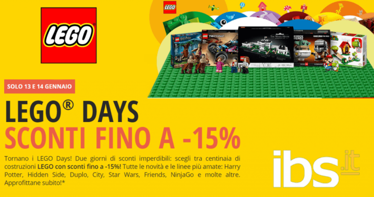 Lego Days da IBS: 15% di sconto su tantissimi set e buoni coupon esclusivi!