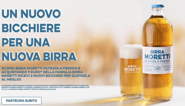 Concorso Birra Moretti: acquista 9€ di birra e ricevi 2 bicchieri per la Filtrata a Freddo!