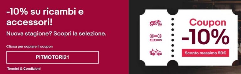 eBay: 10% Coupon su ricambi e accessori!