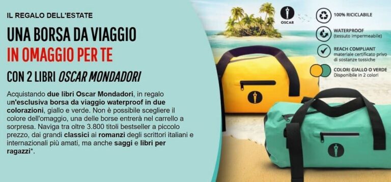 La Feltrinelli: una borsa da viaggio waterproof in omaggio con 2 libri Oscar Mondadori