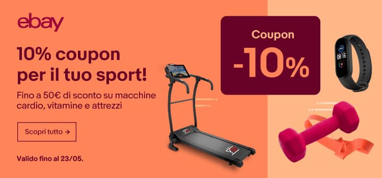 eBay: Coupon del 10% su attrezzi per sport e fitness | Maggio 2021