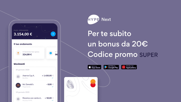 Richiedi la carta Hype Next e ricevi buono da 20 euro
