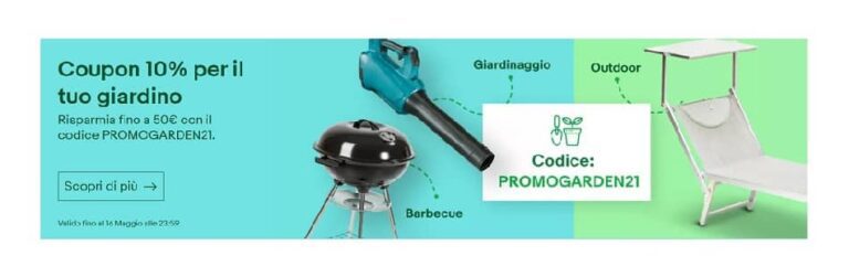 eBay: Coupon del 10% su giardino, outdoor e barbecue  | Maggio 2021