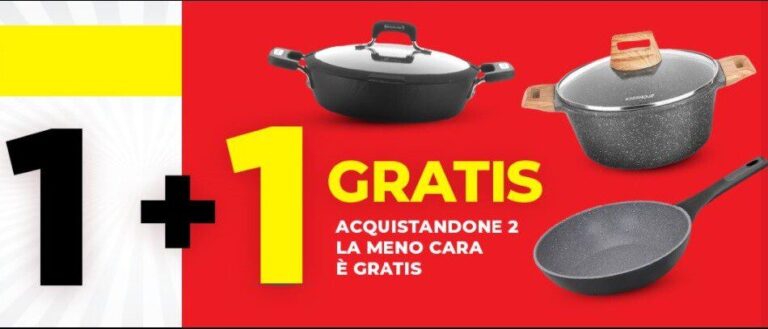 Kasanova “cottura in sconto 1+1”: ogni 2 prodotti il meno caro è gratis!
