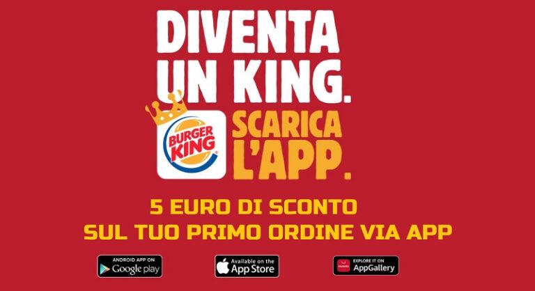 Scarica l’app Burger King: per te 5 euro di sconto sul tuo primo ordine!