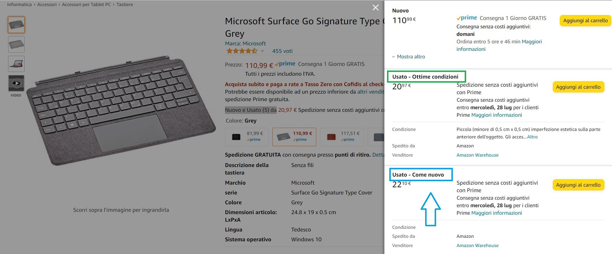 lista condizioni prodotti