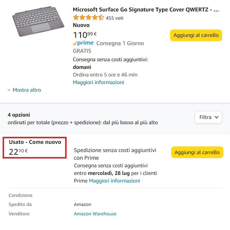 Esempio acquisto Amazon Warehouse