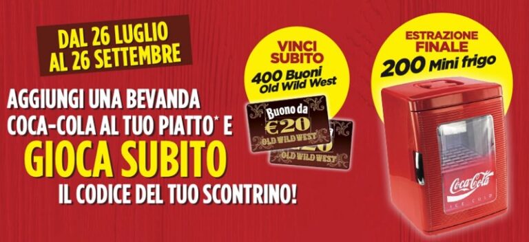 Old Wild West e Coca Cola: “vinci con gusto” 400 buoni Old Wild West e 200 mini frigo