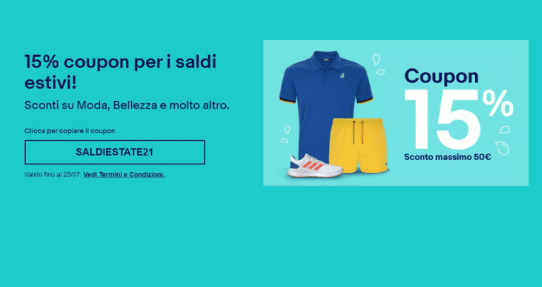 Saldi estivi eBay: coupon da 15% su moda, prodotti di bellezza e molto altro!