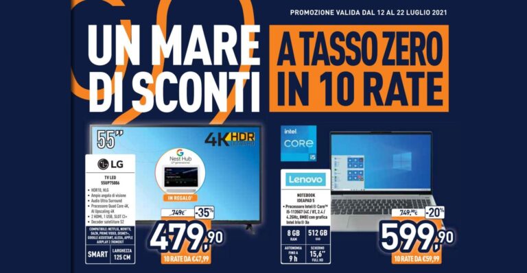 Volantino Unieuro: dal 12 al 22 luglio 2021 “Un Mare di Sconti”