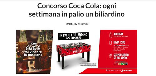 Con Coca-Cola e Autogrill vinci subito un fantastico biliardino