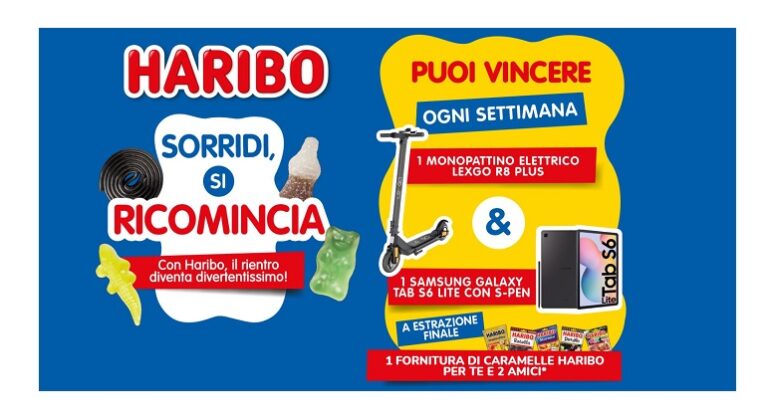 Concorso Haribo “Sorridi, si ricomincia”: vinci monopattini, tablet Samsung e caramelle