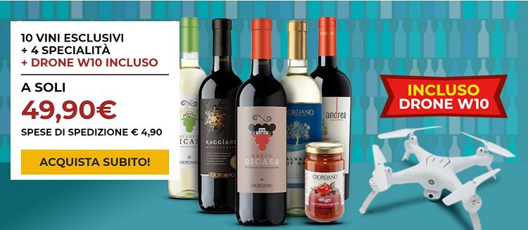Promozione Giordano Vini: 10 Vini esclusivi, 4 specialità alimentari e un drone incluso nel prezzo!
