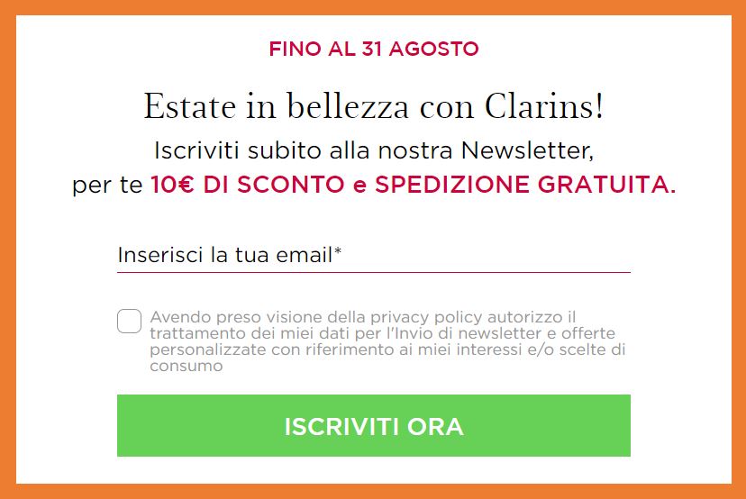 Clarins: 10€ di sconto e spedizione gratuita