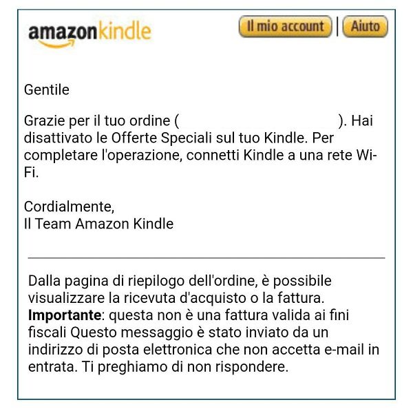 Conferma eliminazione pubblicità Kindle
