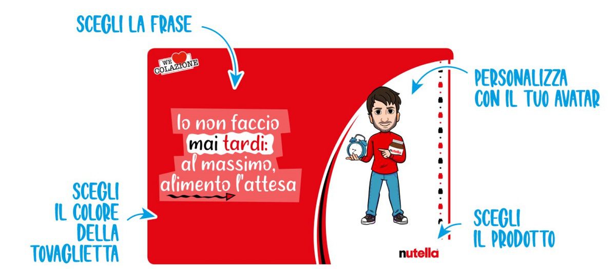 Nutella e Kinder Personalizza tovagliette con il tuo avatar