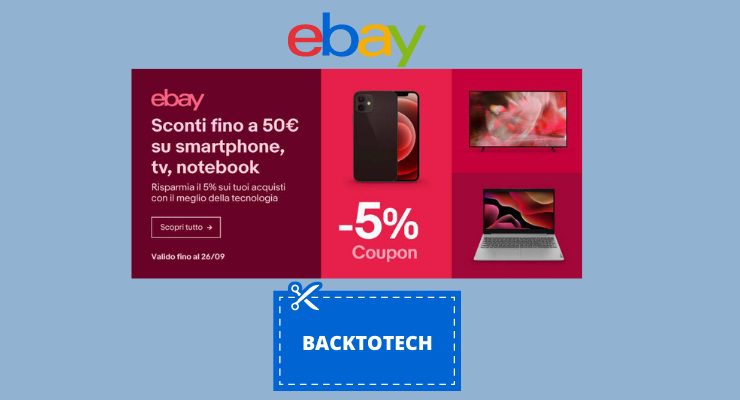 Coupon eBay per smartphone, TV e notebook: sconto extra fino a 50€