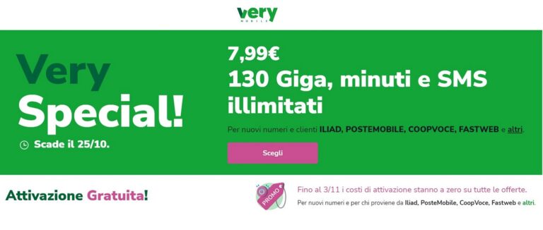Very Mobile lancia la nuova Very Special: un mare di giga fino al 25/10