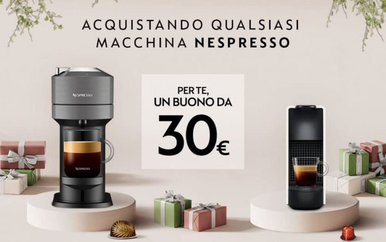 Acquista una macchina Nespresso e ricevi un buono sconto di 30€ sul caffè, ecco i dettagli