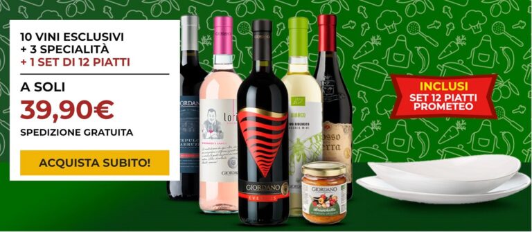 Offerta Giordano Vini con set piatti Prometeo in omaggio