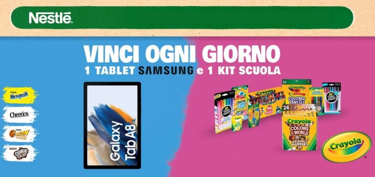 Con il concorso Nesquik “Vinci la scuola”: vinci ogni giorno set scuola Crayola e tablet Samsung A8