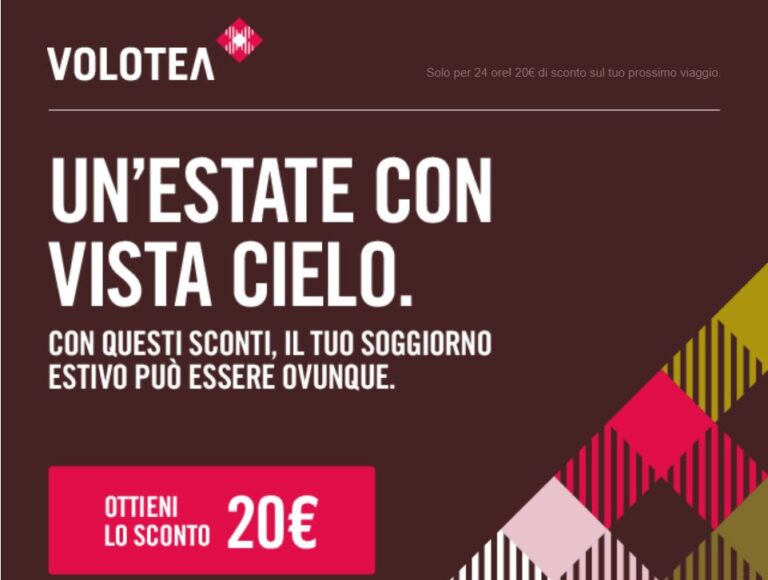 Con questo coupon Volotea solo oggi risparmi 20 euro sul tuo viaggio A/R