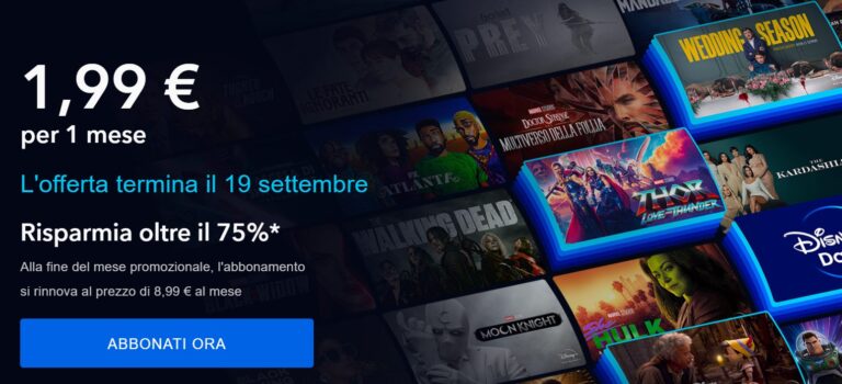 Abbonamento Disney+ a 1,99 euro sino al 19 settembre