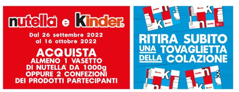 Tovaglietta in omaggio con Kinder e ferrero