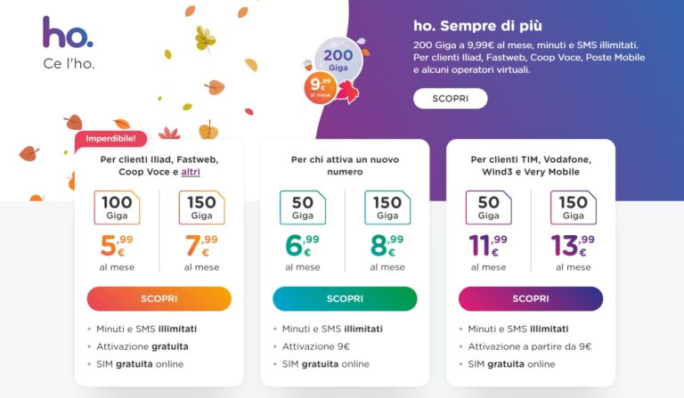 Offerte Ho.mobile 100gb a 5,99€