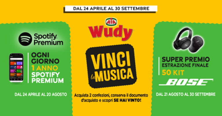 Concorso “Vinci la musica” con Wudy Aia: in palio abbonamenti Spotify e kit Bose con cuffie e speaker