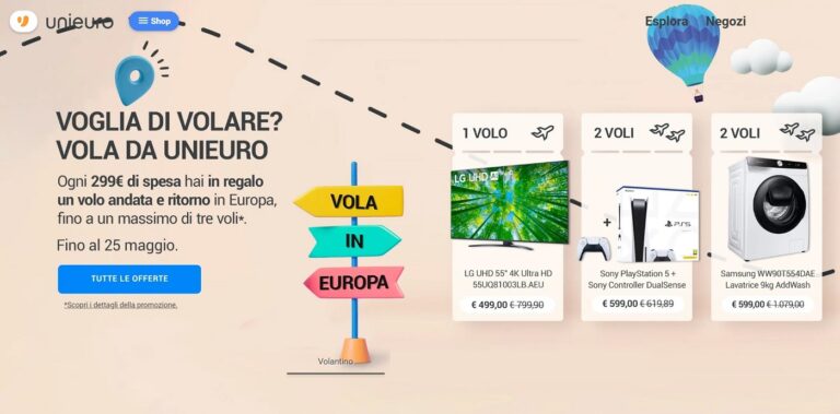 Voglia di volare? Con Unieuro i tuoi acquisti ti regalano voli in Europa
