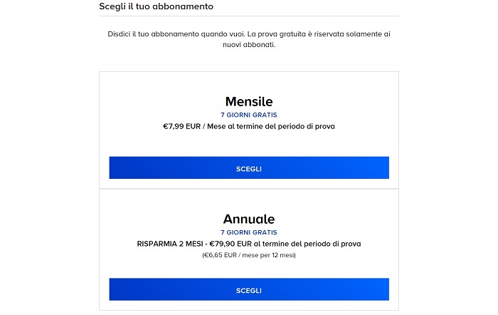 Creare un account paramount Plus - scelta abbonamento