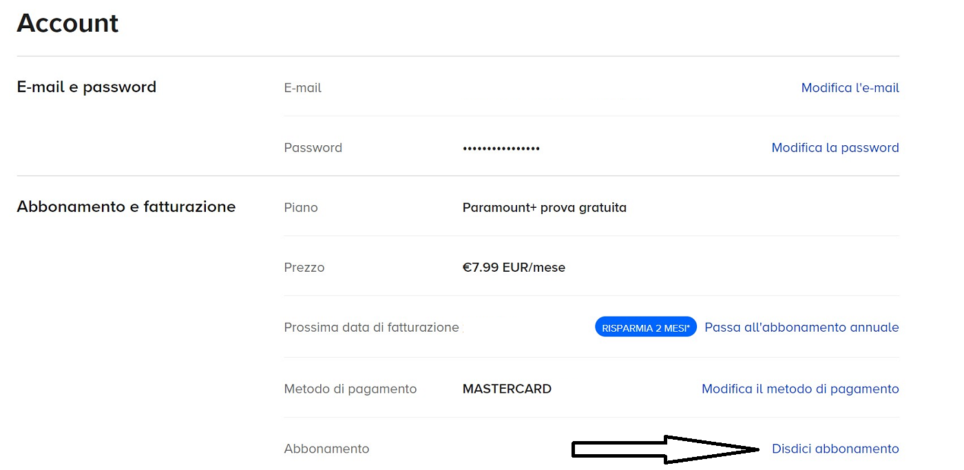Disdire abbonamento Paramount Plus
