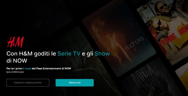 H&M regala 3 mesi GRATIS di Pass Entertainment su NOW TV! Riscattalo subito