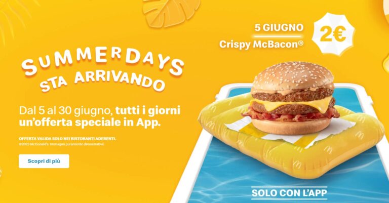 McDonald’s Summerdays 2023: in arrivo un’offerta diversa ogni giorno, sino al 30 giugno