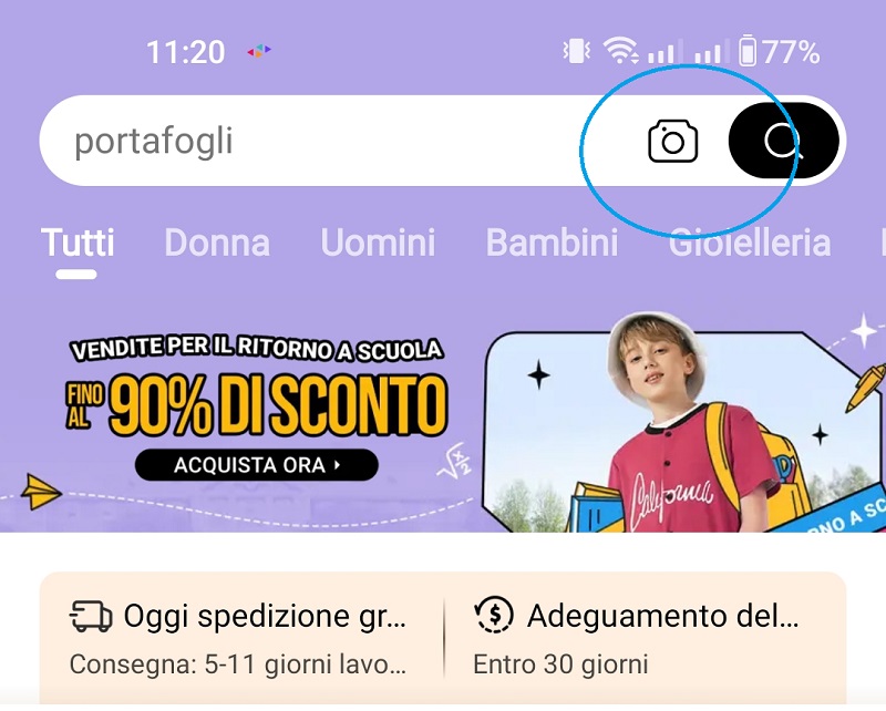 Temu ricerca immagini come google lens