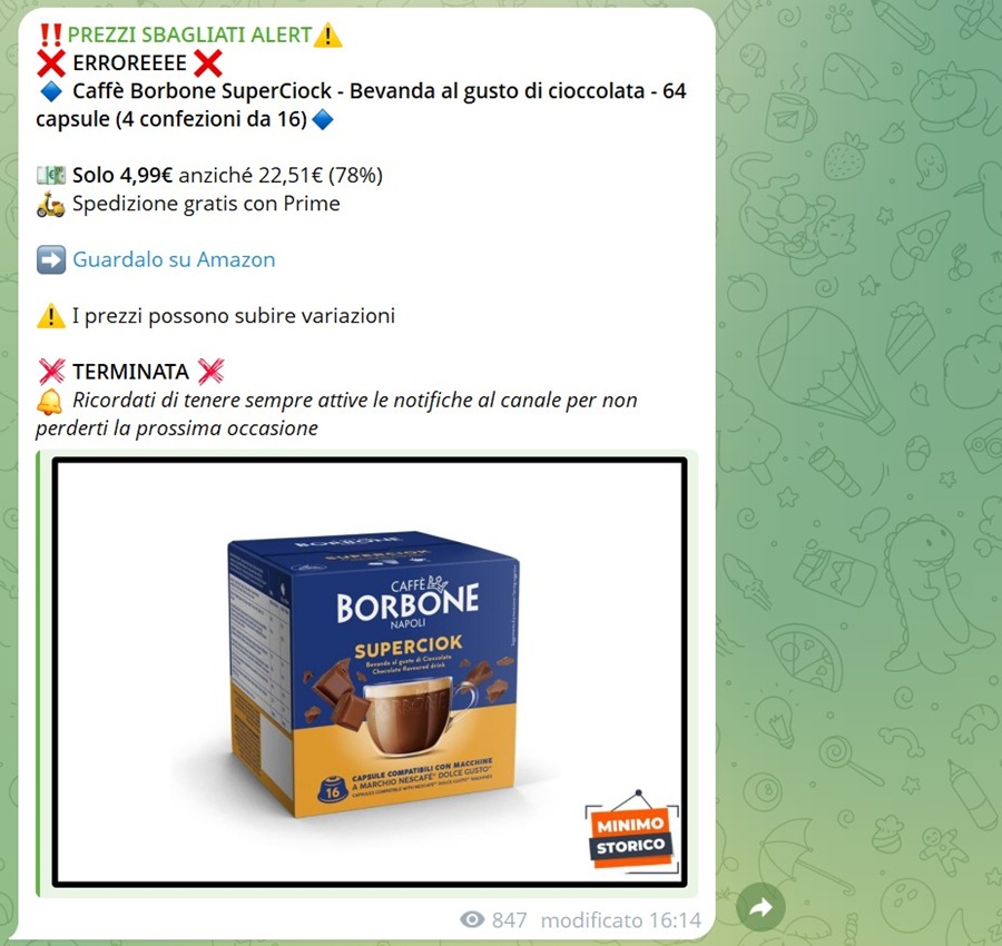 Capsule Borbone in Errore di Prezzo