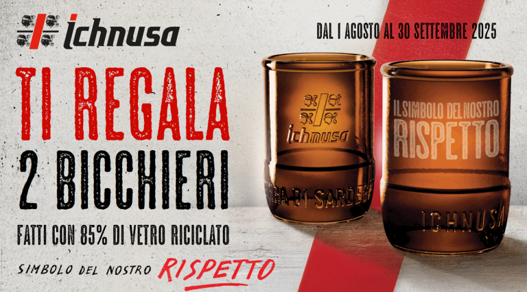 Con “I Nostri Bicchieri” ottieni subito 2 bicchieri Ichnusa in vetro riciclato