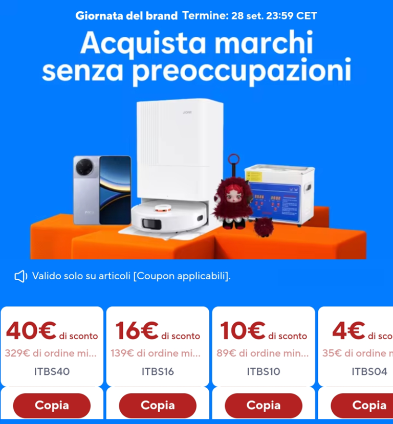 Prodotti AliExpress dall’Europa: Spedizioni Rapide + Codici Sconto fino a €40 di sconto!