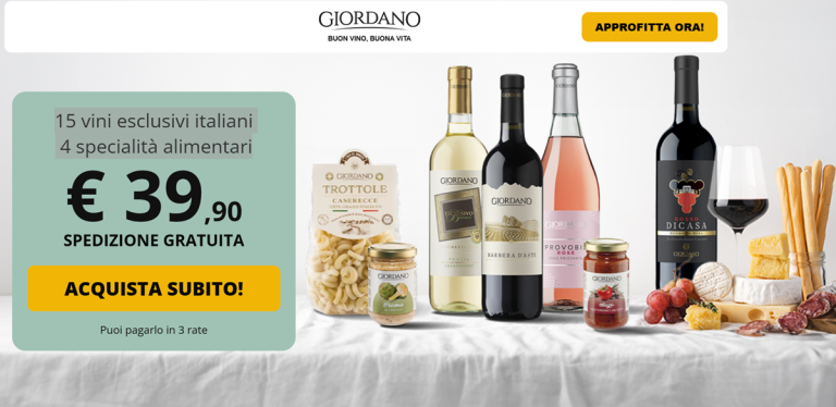 Giordano Vini : 15 vini esclusivi italiani + 4 specialità alimentari a soli 39,90€