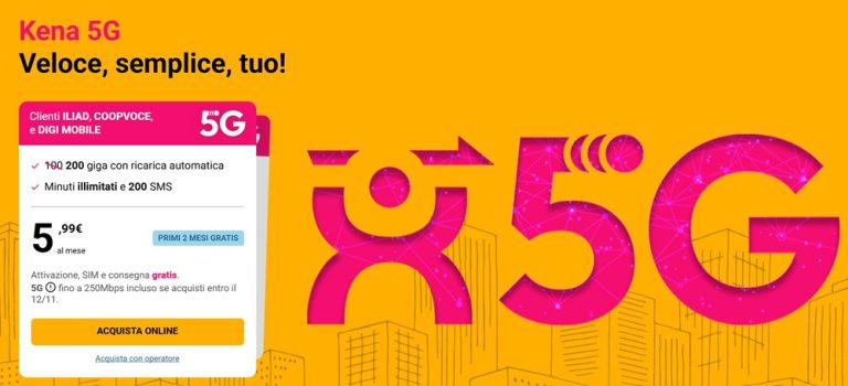 Kena Mobile: 200 GB in 5G con minuti illimitati a partire da 5,99€ al mese