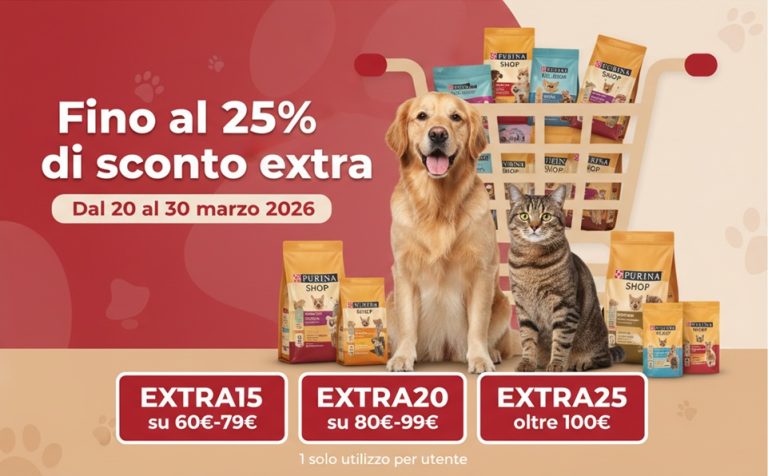 Purina Shop: fino al 25% di sconto extra con codici promo fino al 30 marzo