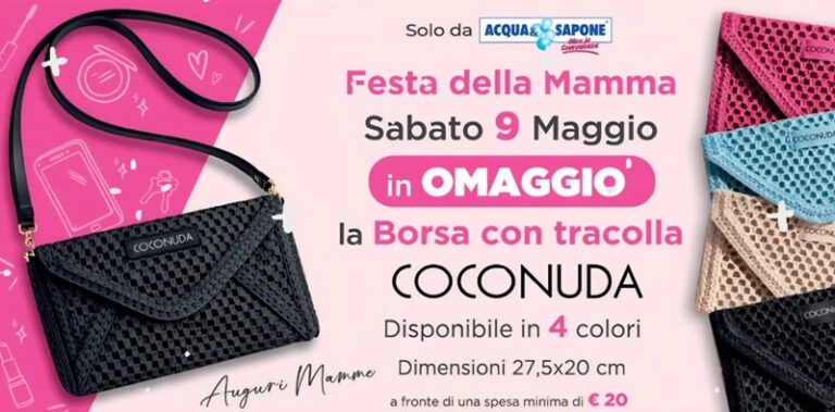 Acqua e Sapone Festa della Mamma 2026: borsa Coconuda in omaggio con 20€ di spesa