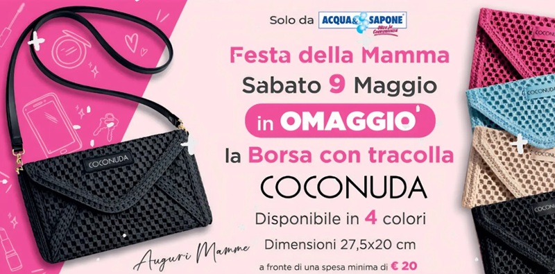 Acqua e Sapone Festa della Mamma 2026: in omaggio borsa Coconuda