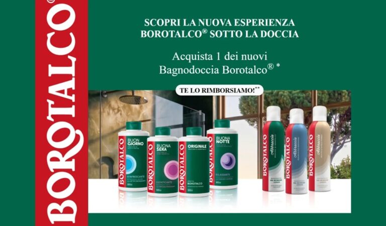 Cashback Borotalco 2026: rimborso 100% sul bagnodoccia