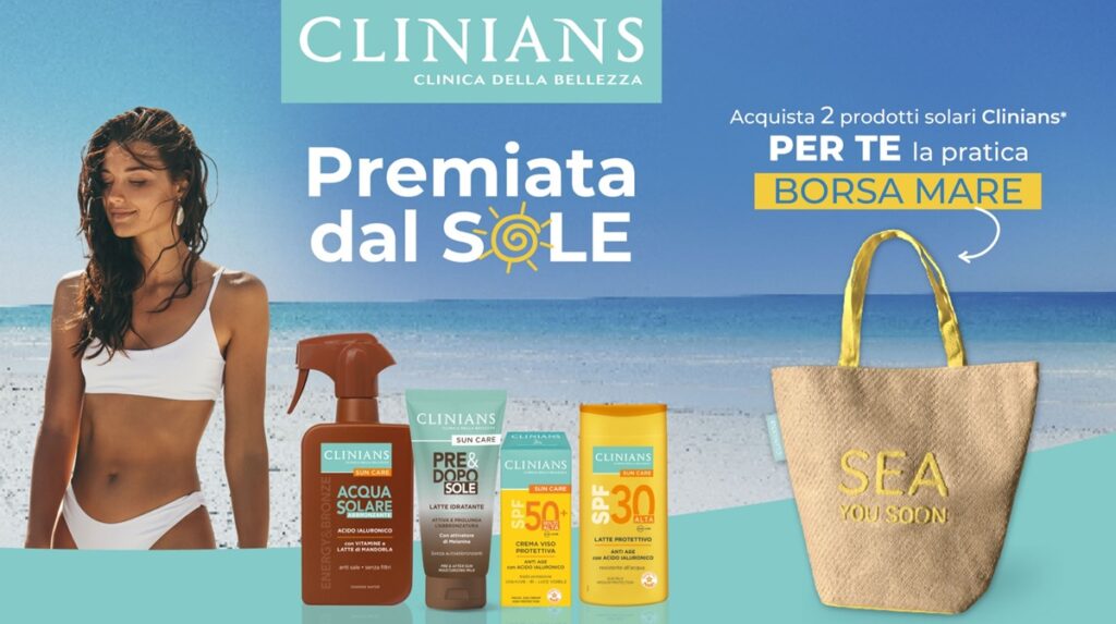 Premio certo Clinians 2026: borsa mare gratis con 2 solari